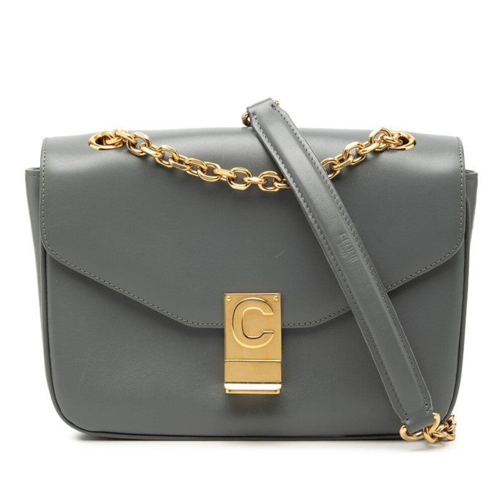 Celine Leather C Medium Chain Shoulder Bag Gray